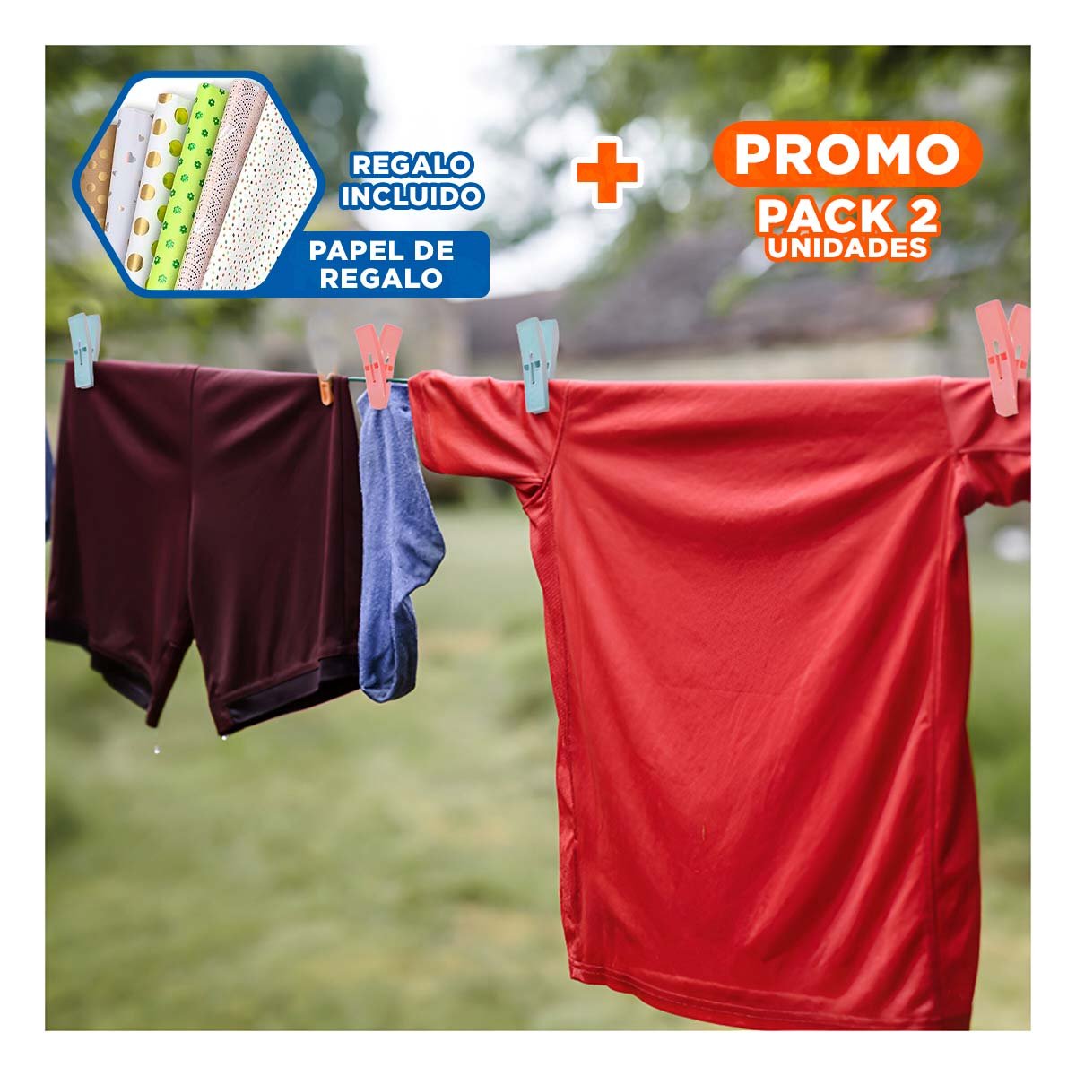 PACK2 BROCHES CUADRADOS DE PLASTICO PARA ROPA EN DOS COLORES CON CUERDA Y+PAPEL REGALO - 1
