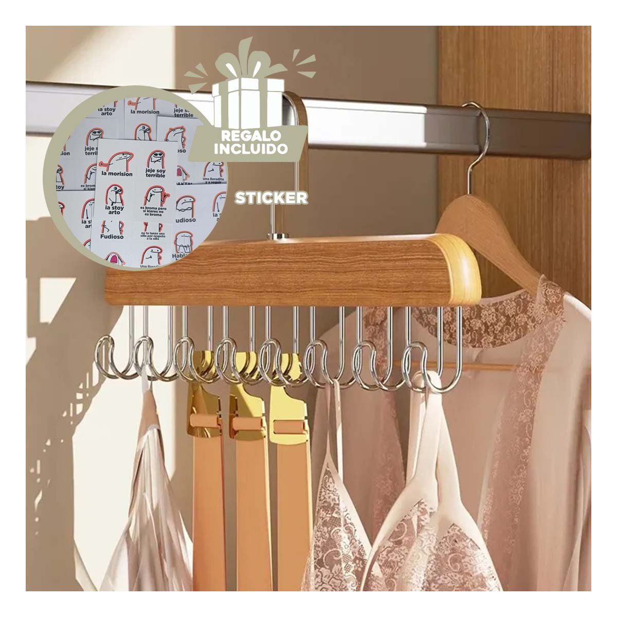 GANCHO DE OCHO GANCHOS MULTIFUNCIONAL PARA ORDEN CONSTANTE EN CASA Y+REGALO STICKER - 1