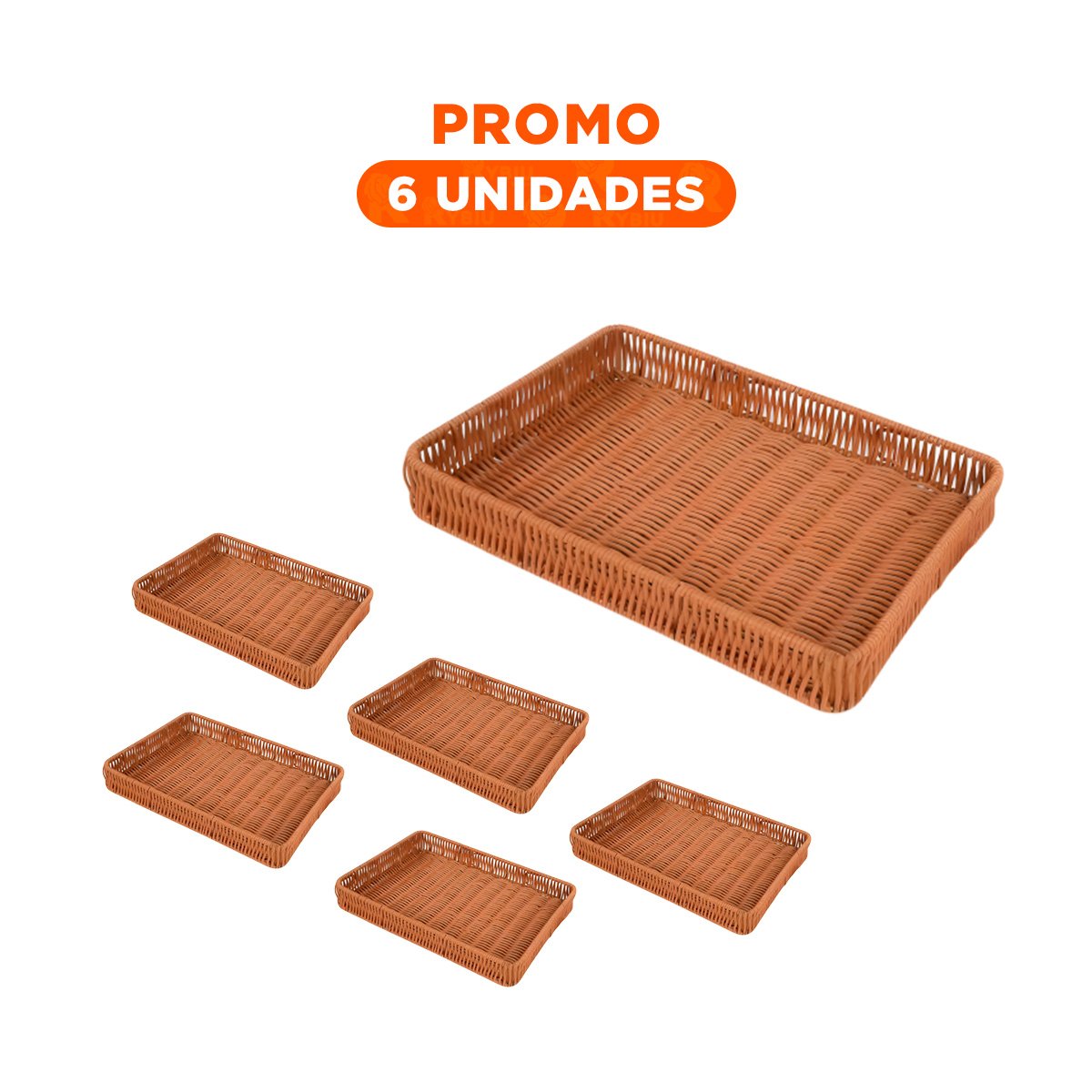 PACK6 CESTO RECTANGULAR DE PLASTICO TEJIDO 30X20X4CM DE ESTILO MINIMALISTA PARA SALON - 1