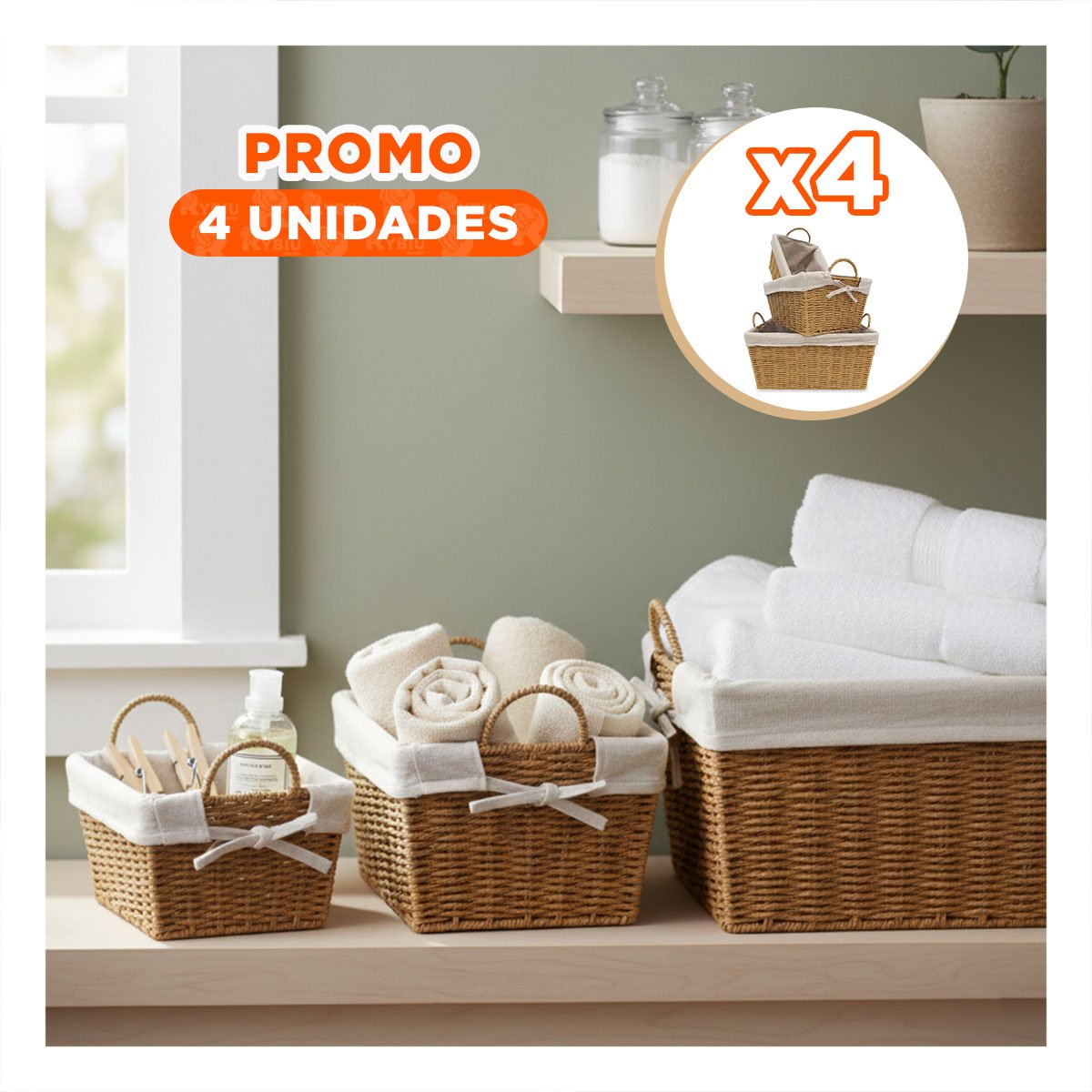 PACK4 COMBO DE CANASTAS RECTANGULARES PARA GUARDAR OBJETOS Y ACCESORIOS MOSTAZA - 1