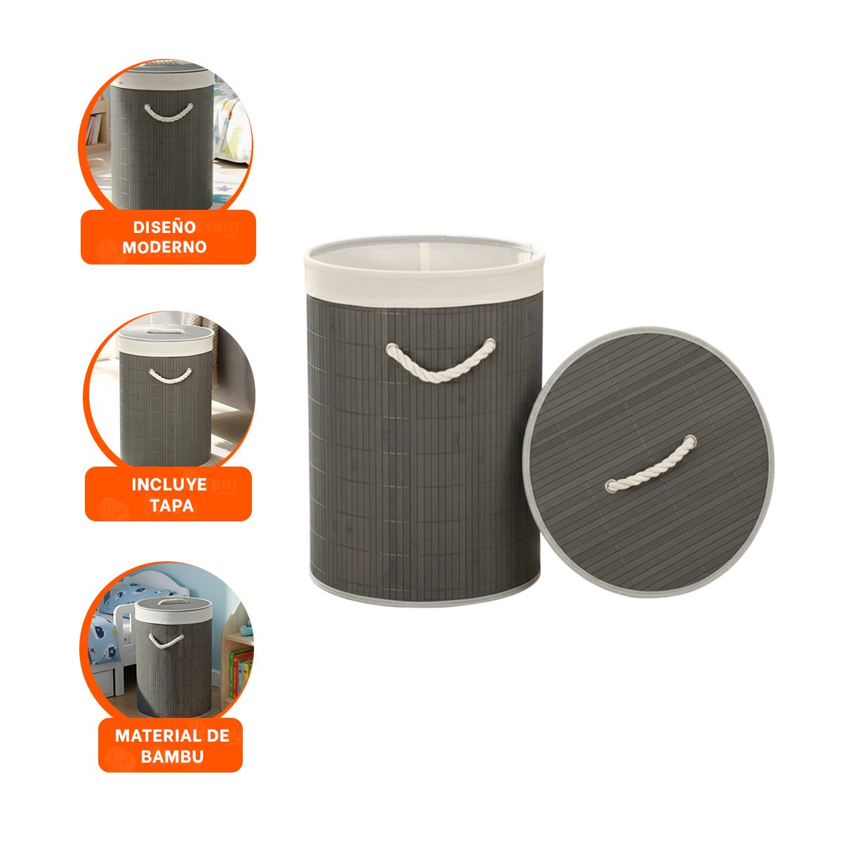 RECIPIENTE PLEGABLE CIRCULAR CON TAPA PARA ORGANIZACION DOMESTICA EN CASA - 3