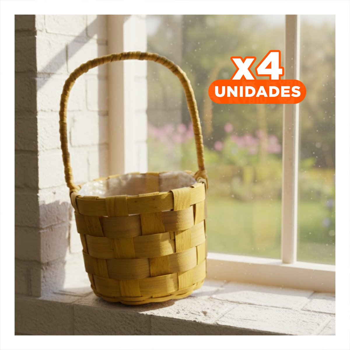 PACK4 CANASTA CIRCULAR TEJIDA CON ASA PARA DECORACION HOGAR ESTILO NATURAL - 1
