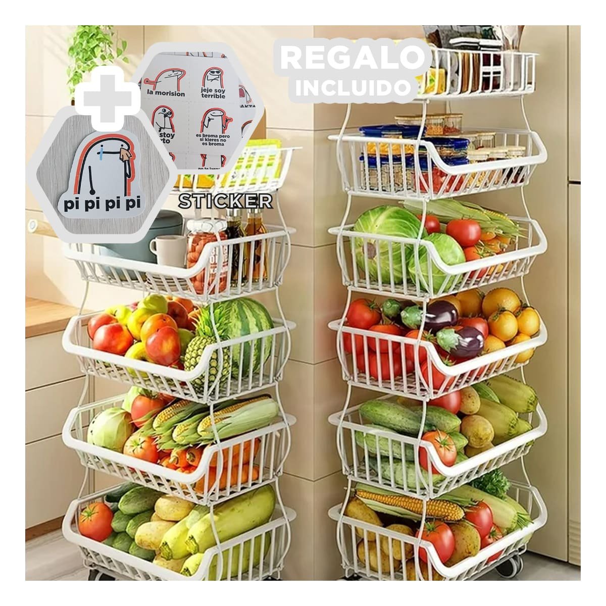 CONTENEDOR METALICO 5 NIVELES PARA COCINA ACERO BLANCO CON ACABADO ELEGANTE Y+REGALO STICKER - 1