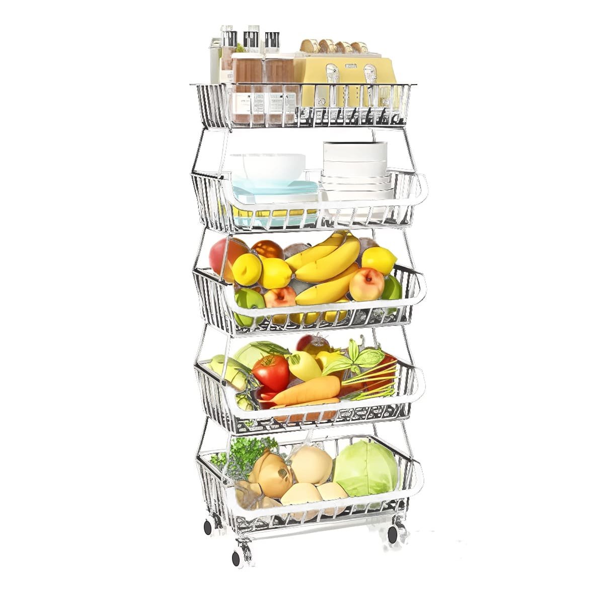 CONTENEDOR METALICO 5 NIVELES PARA COCINA ACERO BLANCO CON ACABADO ELEGANTE Y+REGALO STICKER - 3