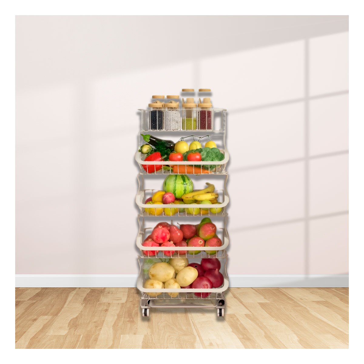 CONTENEDOR METALICO 5 NIVELES PARA COCINA ACERO BLANCO CON ACABADO ELEGANTE Y+REGALO STICKER - 5