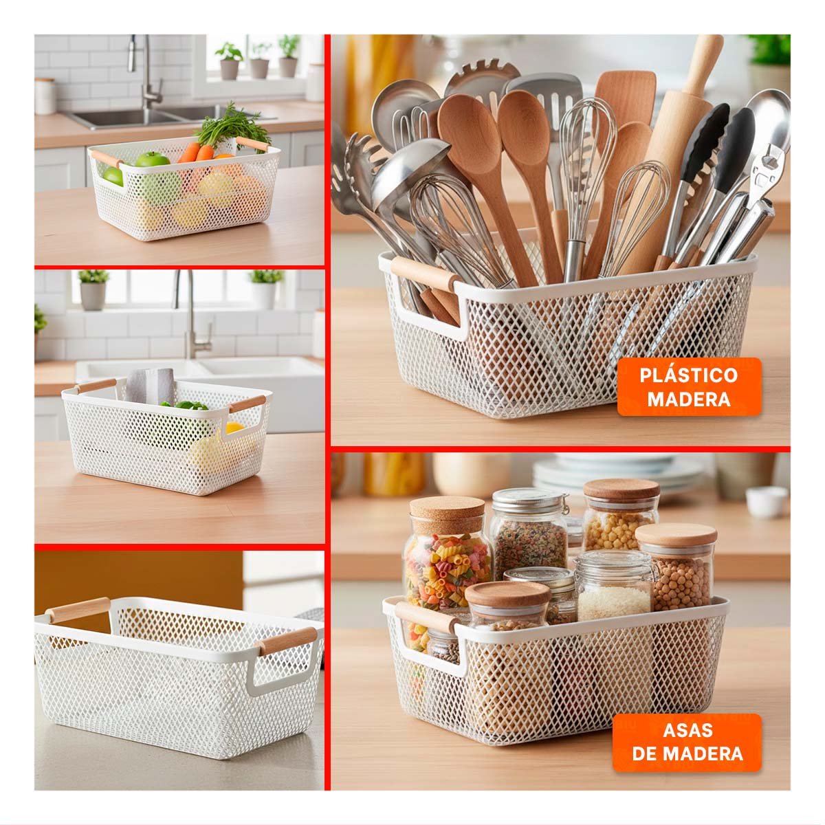 PACK2 CAJON DURADERO MALLA CON ASAS DE MADERA BLANCO PARA GUARDAR OBJETOS Y+PAPEL REGALO - 3