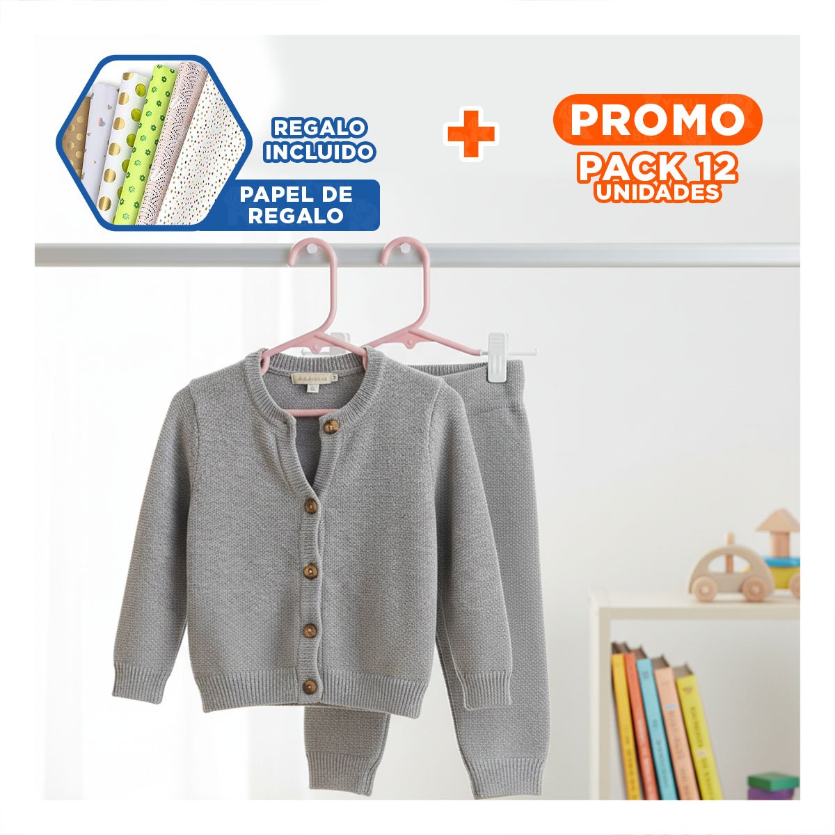 PACK12 RACKITO PARA ROPA MUJER Y HOMBRE 5 PIEZAS 15X29CM ROSADO Y+PAPEL REGALO - 1