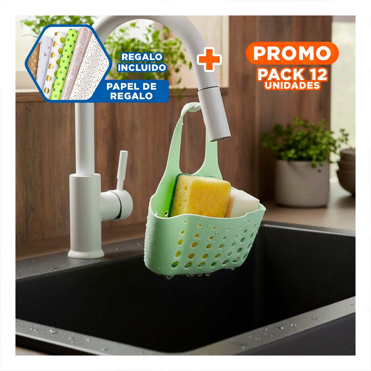 PACK12 ESTANTE COLGANTE VERDE PRACTICA ORGANIZACION PARA EL HOGAR 19X15CM Y+PAPEL REGALO - 1