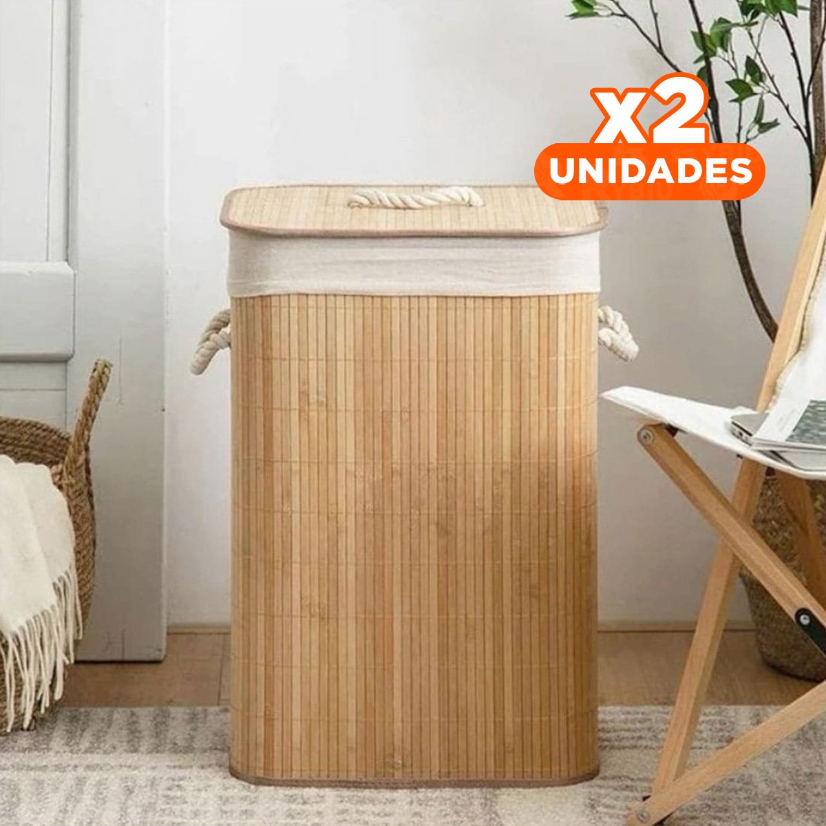 PACK2 SOLUCION PLEGABLE DE BAMBU CON TAPA PARA ORDEN Y ORGANIZACION EN CASA Y+REGALO STICKER - 1