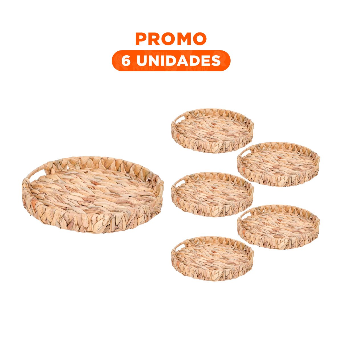 PACK6 CONTENEDOR REDONDO TEJIDO CON ASAS GRASS 30X4CM MOSTAZA PARA DECORACION HOGAR - 1