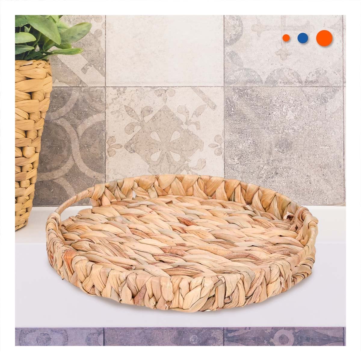 PACK2 CANASTA CIRCULAR GRASS 31X4CM MOSTAZA PARA SALA Y DECORACIÓN DE HOGAR YPAPEL REGALO - 2