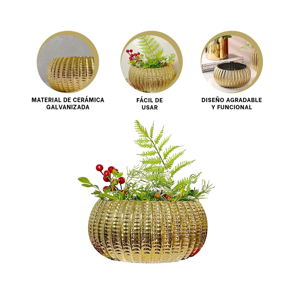 VASIJA DECORATIVA CERAMICA DORADO 17.5X22X11.5CM YLIGAS REGALO - 3