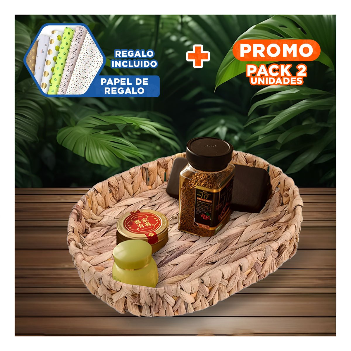 PACK2 BANDEJA TEJIDA OVALADA GRASS 36X28X6CM MOSTAZA VERSATIL PARA GUARDAR YPAPEL REGALO - 1
