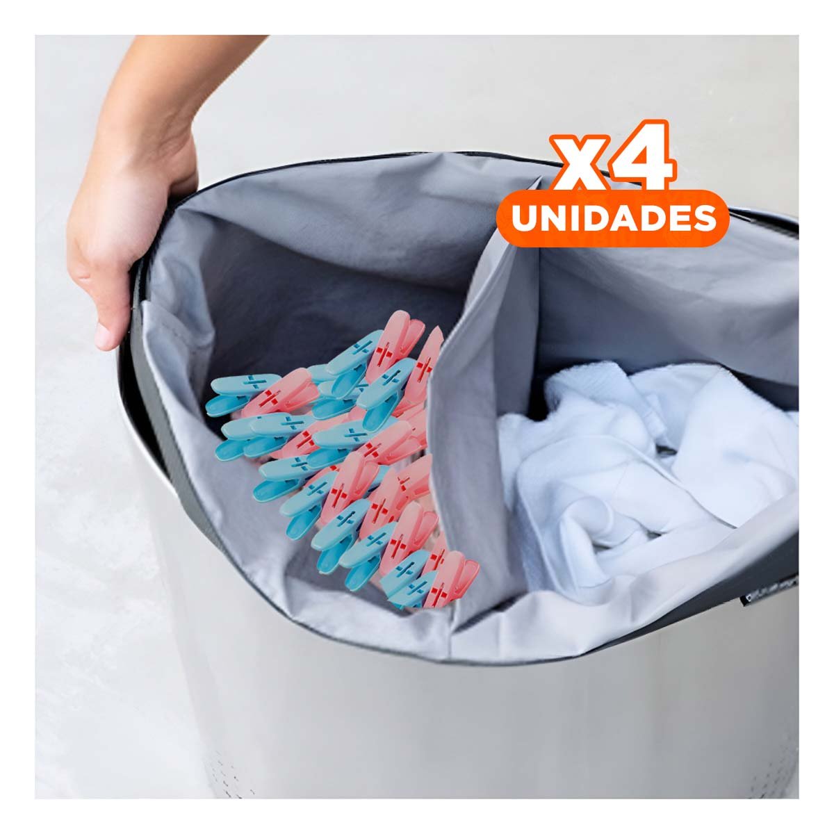 PACK4 SUJETADORES CURVOS DE PLASTICO PARA ROPA EN DOS TONOS CON CUERDA INCLUIDA - 1