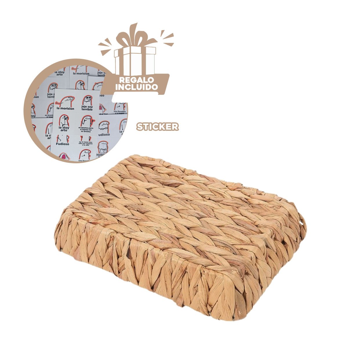 CAJA TEJIDA RECTANGULAR GRASS 28X19X4CM MOSTAZA PARA ALMACENAR ACCESORIOS YREGALO STICKER - 1
