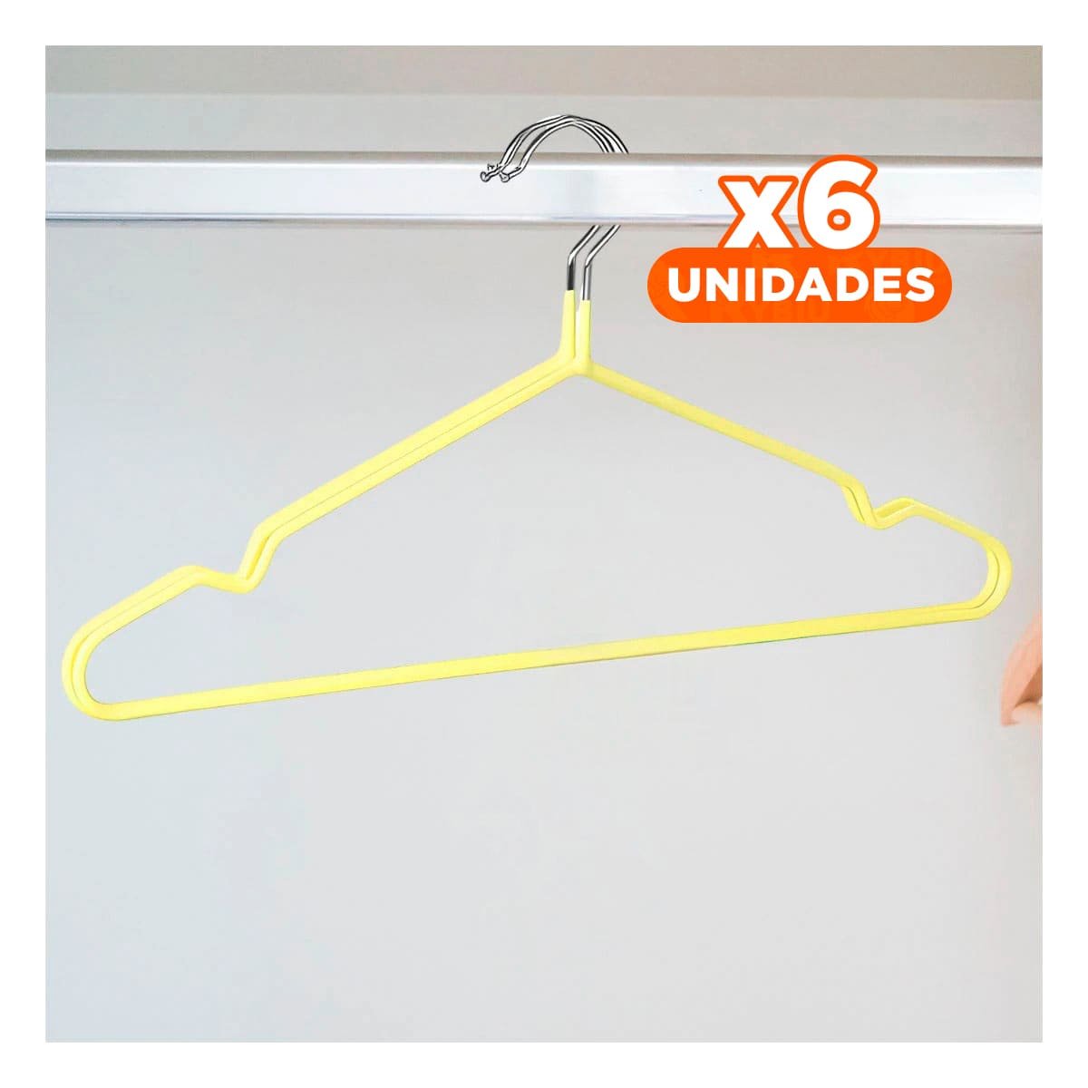 PACK6 COLGANTE PARA CLOSET DE ALAMBRE CON PLASTICO AMARILLO 5 PIEZAS Y+REGALO STICKER - 1