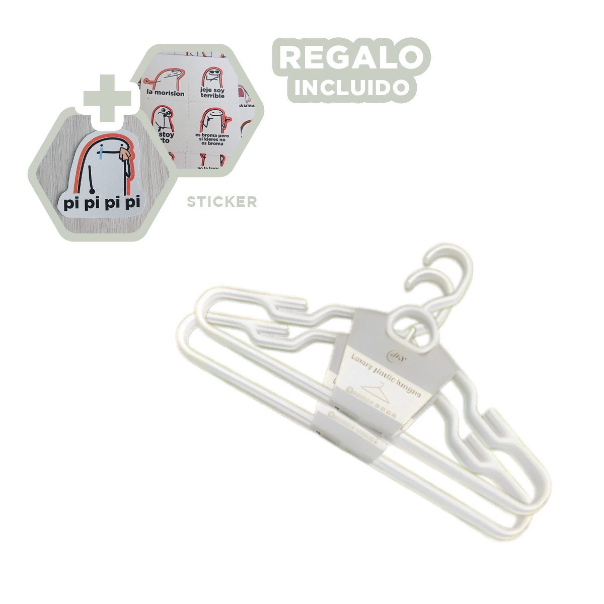 PERCHA DE PLASTICO BLANCO CON DETALLE CIRCULAR EN MEDIO DE 4 PIEZAS Y+REGALO STICKER - 1