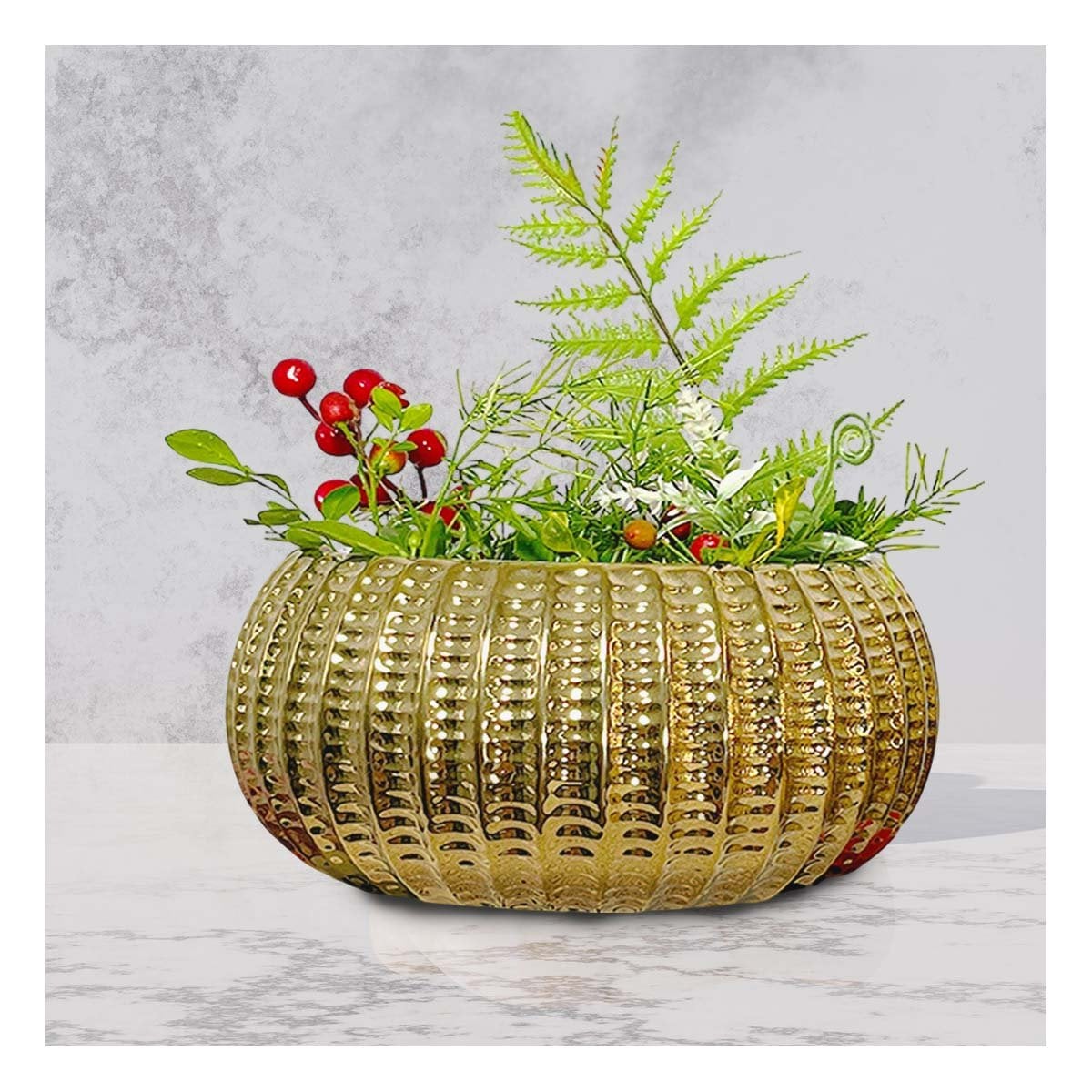 DECORATIVO CUENCO CERAMICA DORADO ACANALADO PARA MESA Y PLANTA Y+LIGAS REGALO - 1