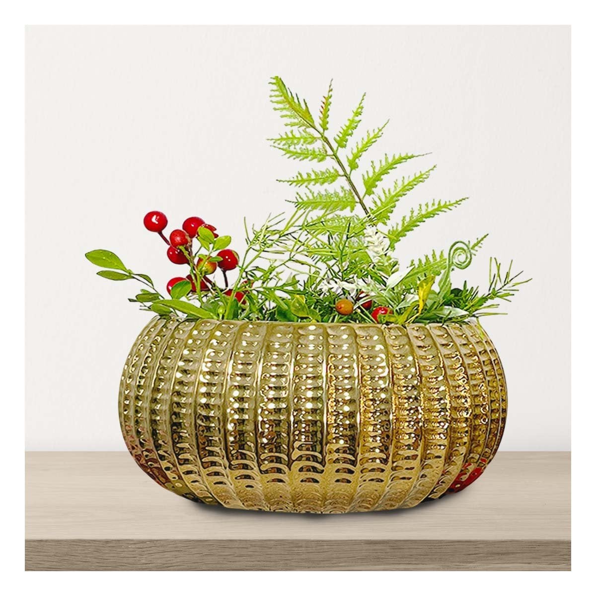 DECORATIVO CUENCO CERAMICA DORADO ACANALADO PARA MESA Y PLANTA Y+LIGAS REGALO - 2