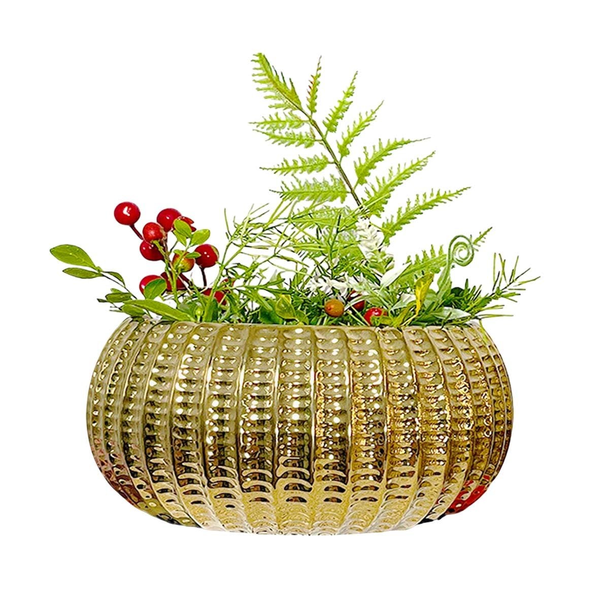 DECORATIVO CUENCO CERAMICA DORADO ACANALADO PARA MESA Y PLANTA Y+LIGAS REGALO - 3