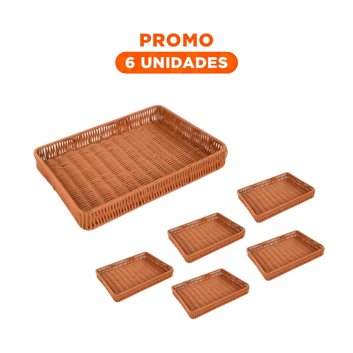 PACK6 CESTO RECTANGULAR DE PLASTICO TEJIDO 34X24X4CM DE ESTILO MINIMALISTA PARA SALON - 1