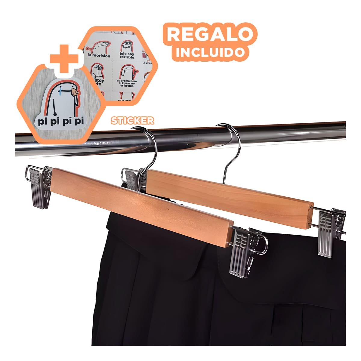 PERCHA PARA OPTIMIZAR ESPACIO CLOSET 2 GANCHOS DE METAL 33CM MOSTAZA Y+REGALO STICKER - 1