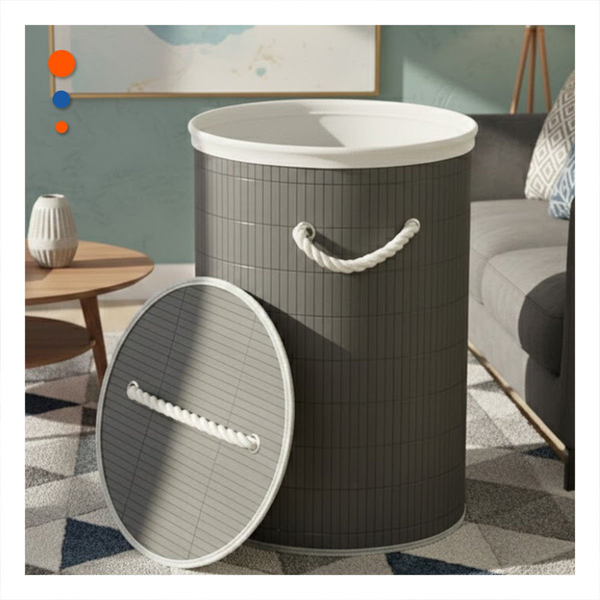 CANASTO PLEGABLE CIRCULAR CON TAPA PARA USO DIARIO EN CASA Y+POST IT - 3