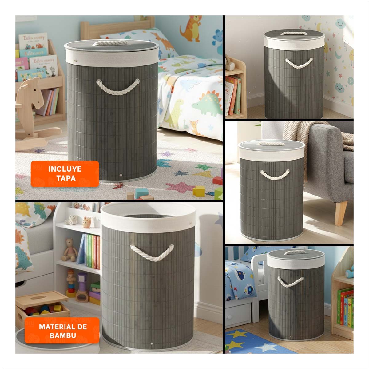 CANASTO PLEGABLE CIRCULAR CON TAPA PARA USO DIARIO EN CASA Y+POST IT - 5