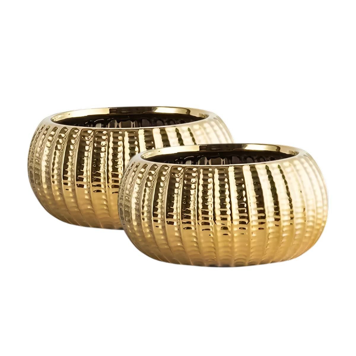 PACK4 ELEGANTE CUENCO CERAMICA DORADO ACANALADO PARA INTERIOR CASA Y+PAPEL REGALO - 3