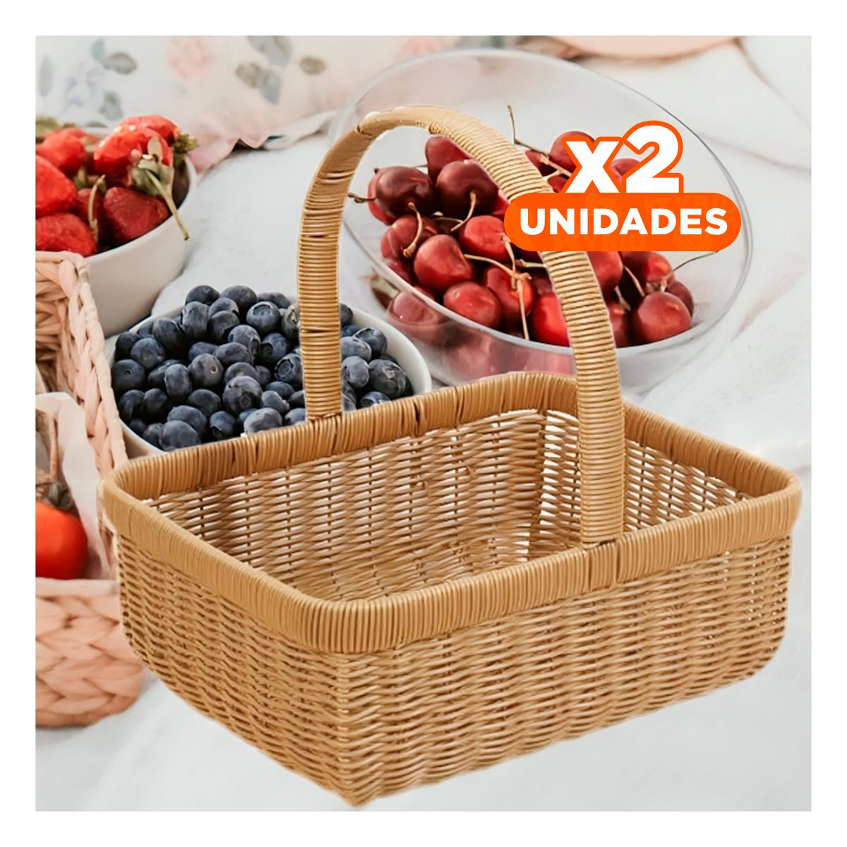 PACK2 CESTA TEJIDA CUADRADA CON ASA PARA ROPA Y ACCESORIOS DE HOGAR MOSTAZA Y+REGALO STICKER - 1
