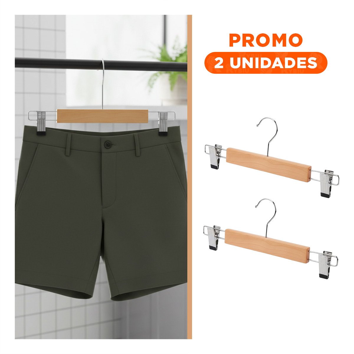 PACK2 ORGANIZADOR PARA EXHIBIR CONJUNTOS INFANTILES 2 GANCHOS DE METAL 33CM MOSTAZA - 1