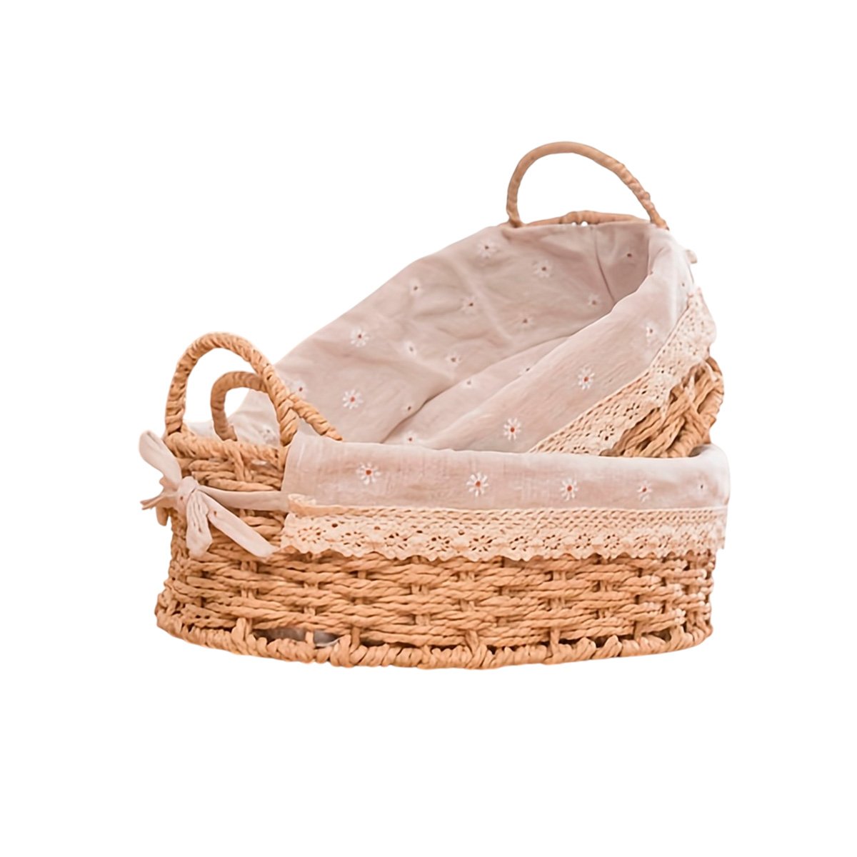 DUO 2 CANASTO OVALADO TEJIDO CON FORRO BEIGE Y PLOMO PARA GUARDAR ROPA Y+REGALO STICKER - 3