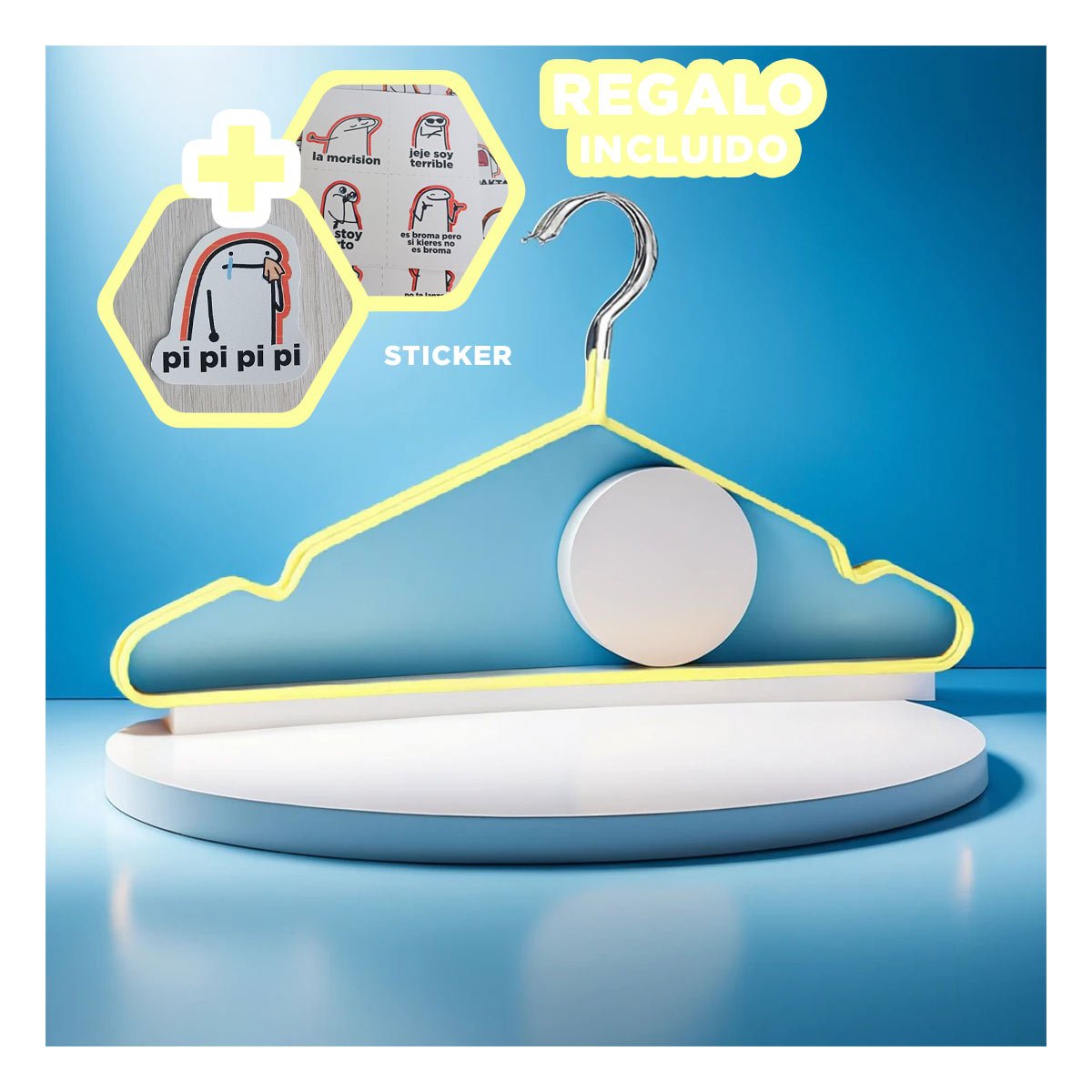 GANCHO DOMESTICO DE ALAMBRE CON PLASTICO AMARILLO 5 PIEZAS Y+REGALO STICKER - 1