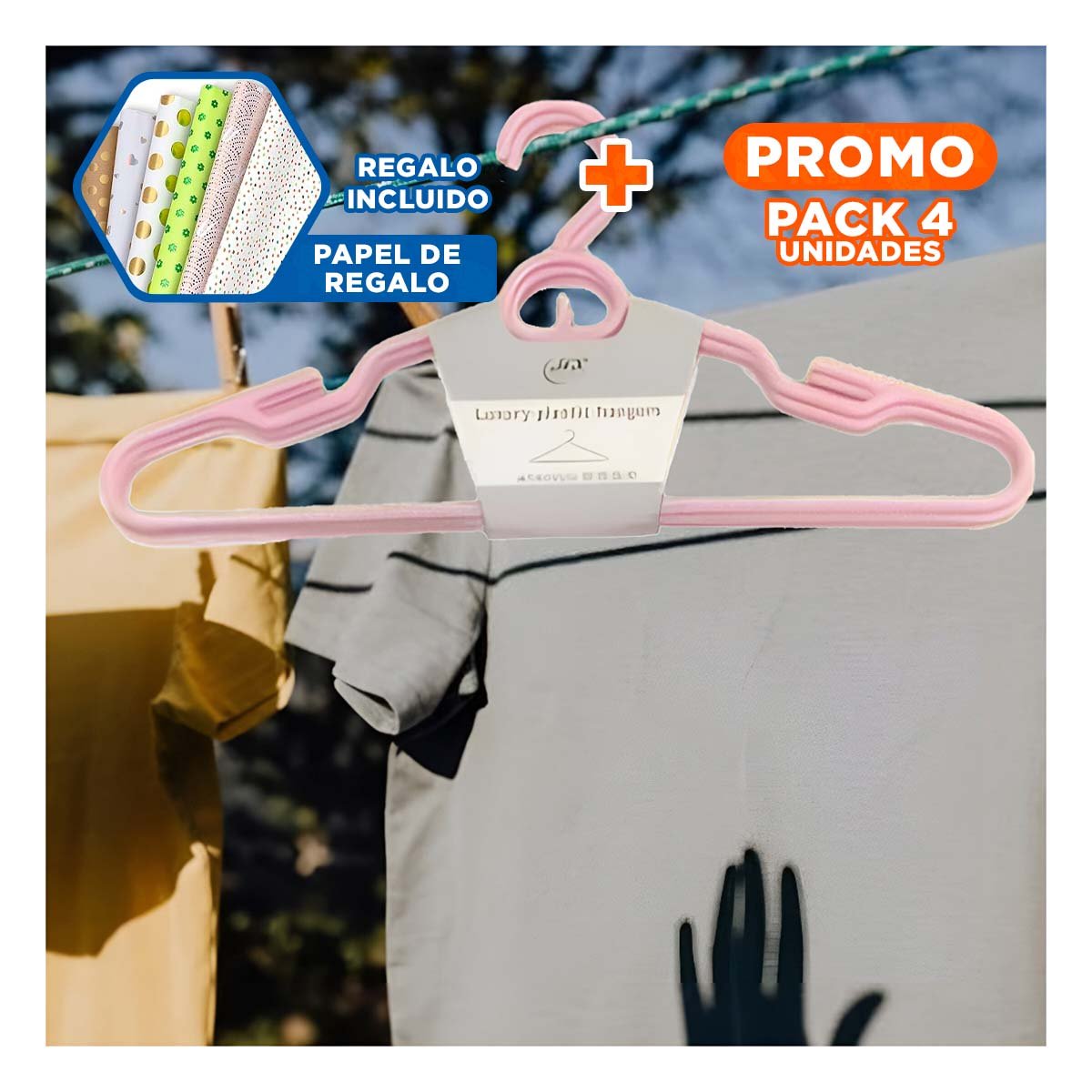 PACK4 SUJETADOR DIARIO DE PLASTICO ROSADO CIRCULO EN MEDIO DE 4 PIEZAS HOGAR Y+PAPEL REGALO - 1