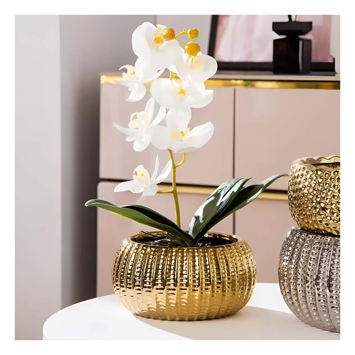 FLORAL CUENCO CERAMICA DORADO ACANALADO PARA INTERIOR Y SALA Y+POST IT - 3