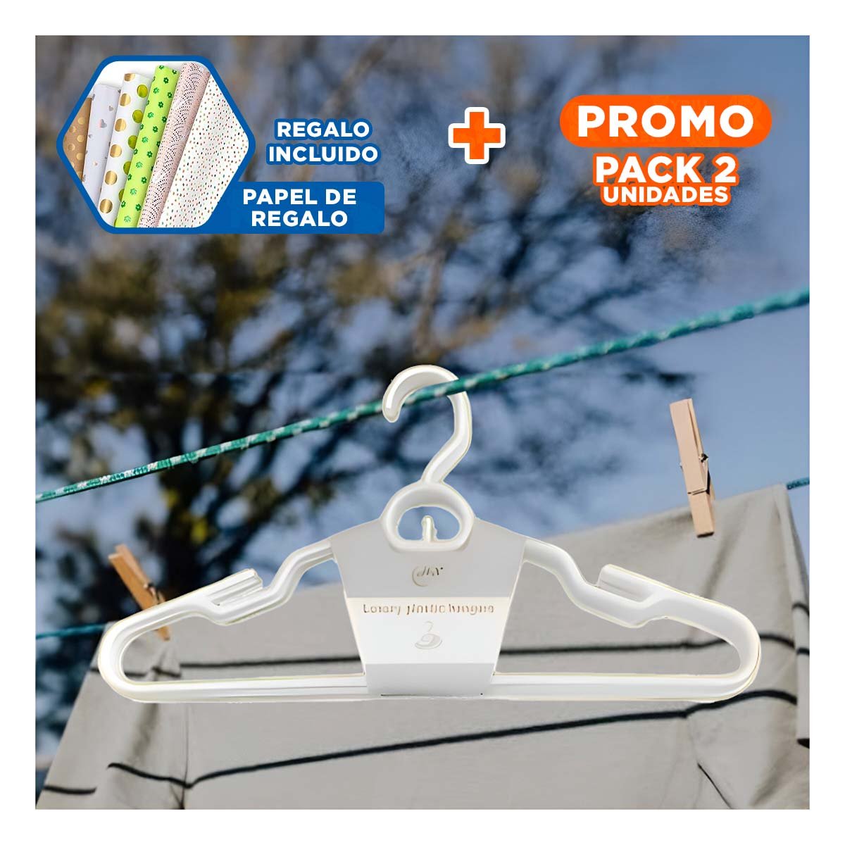 PACK2 GANCHO PLASTICO BLANCO CON DETALLE CIRCULAR FUNCIONAL DE 4 PIEZAS Y+PAPEL REGALO - 1