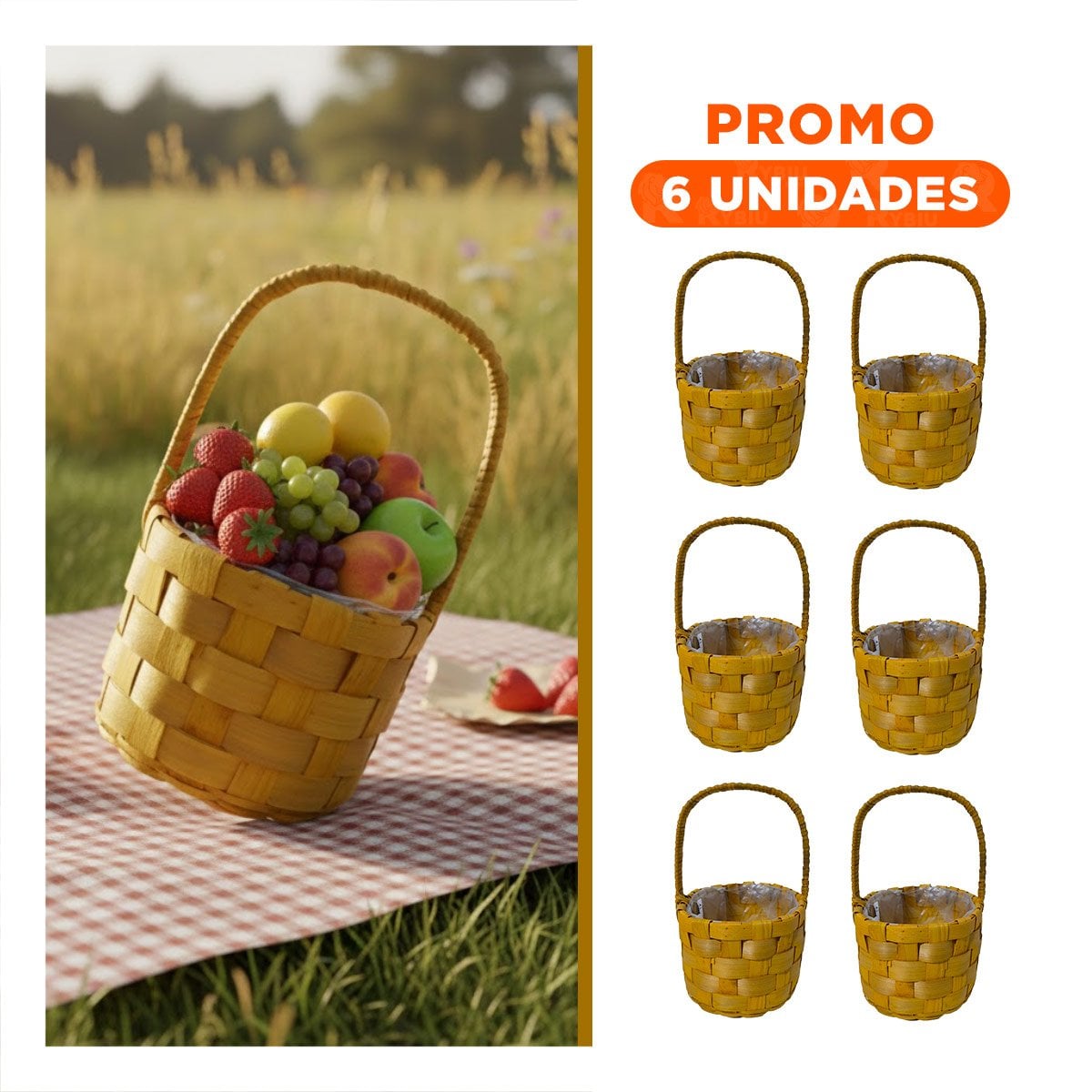PACK6 CESTA TEJIDA CIRCULAR CON ASA PARA DECORAR Y ORGANIZAR AMBIENTES - 1