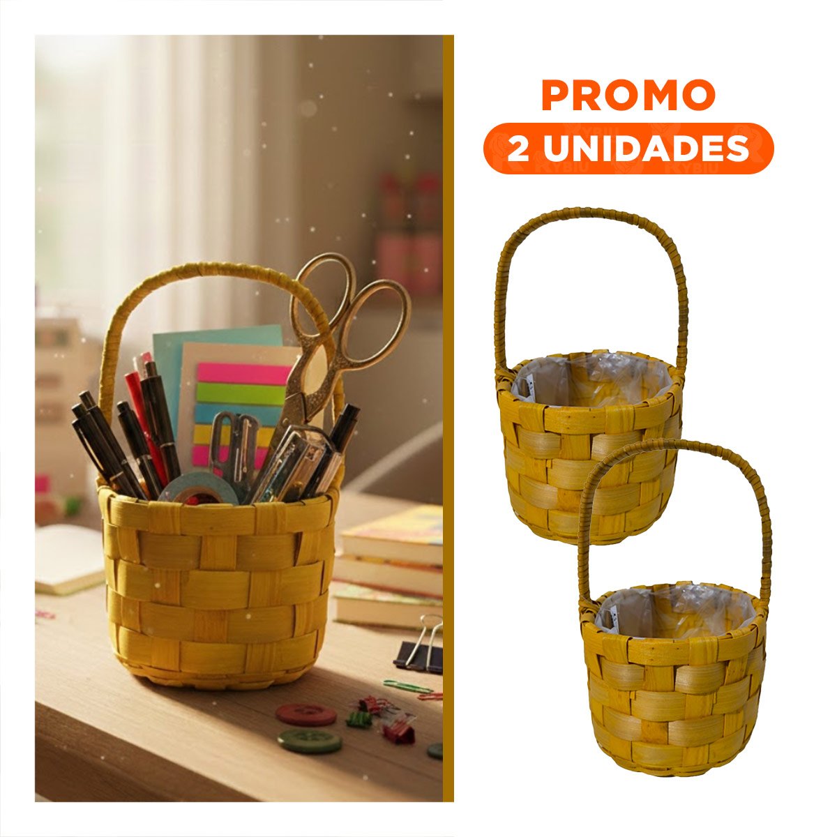 PACK2 CESTO CIRCULAR TEJIDO CON ASA PARA DECORAR Y MANTENER EL ORDEN DEL HOGAR - 1