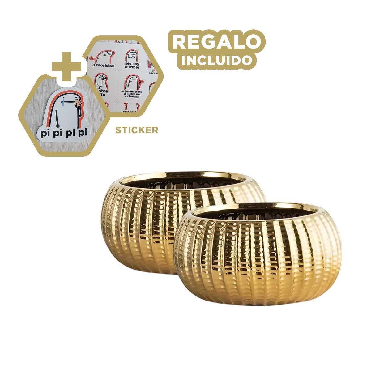 JARDINERA MINIMALISTA CERAMICA DORADO 17.5X22X11.5CM Y+REGALO STICKER - 1