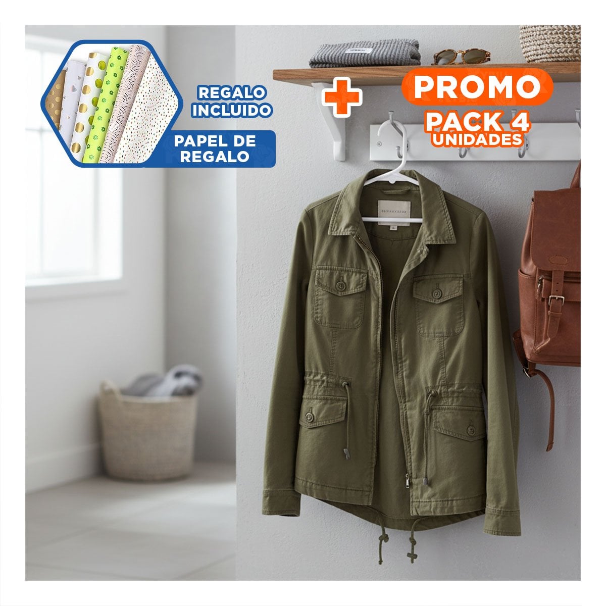 PACK4 PERCHA PARA ROPA DE MUJER Y HOMBRE BIEN COLOCADA 5 PIEZAS 15X29CM BLANCO Y+PAPEL REGALO - 1