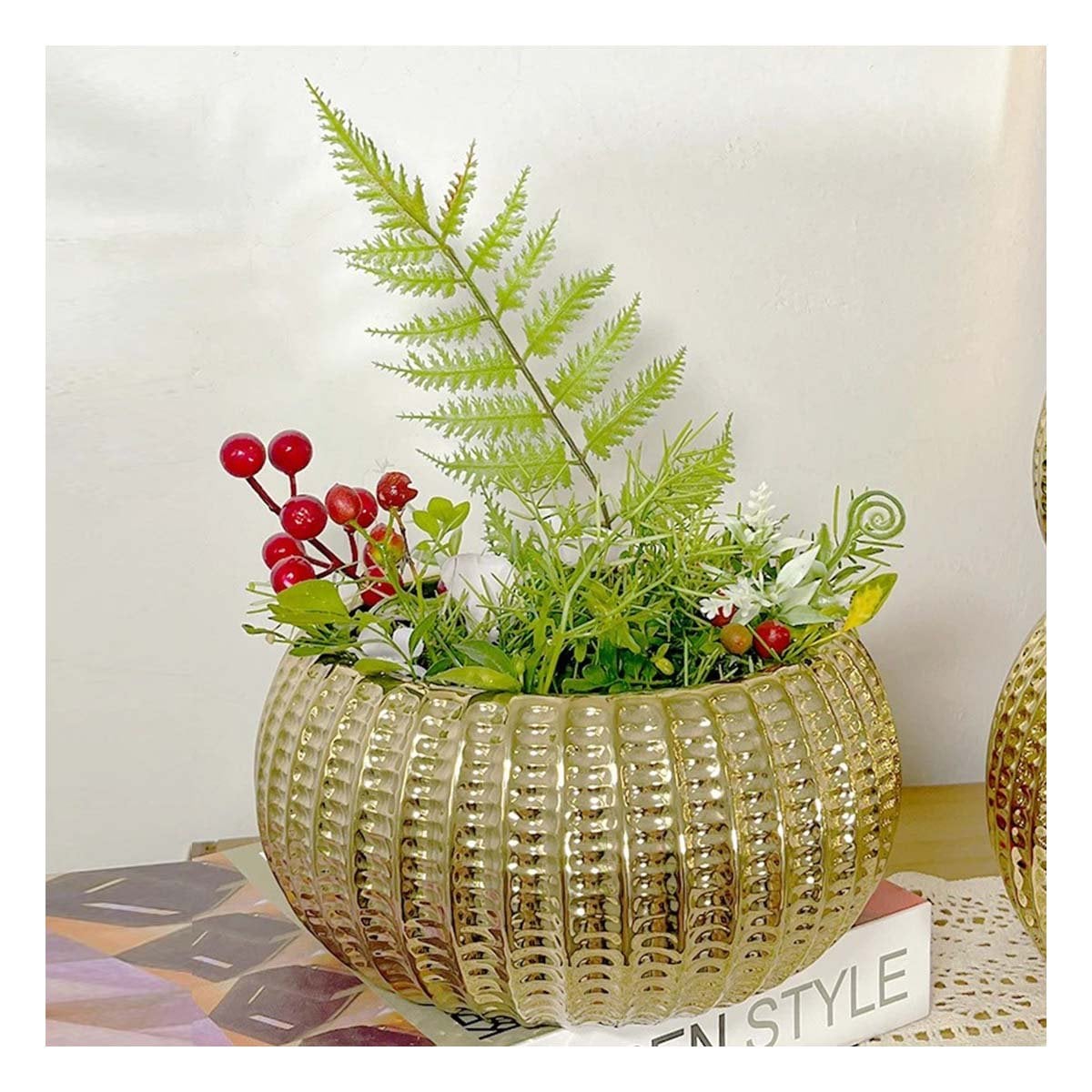 CUENCO REDONDO CERAMICA GALVANIZADA 15X20X10.5CM DORADO Y+LIGAS REGALO - 1