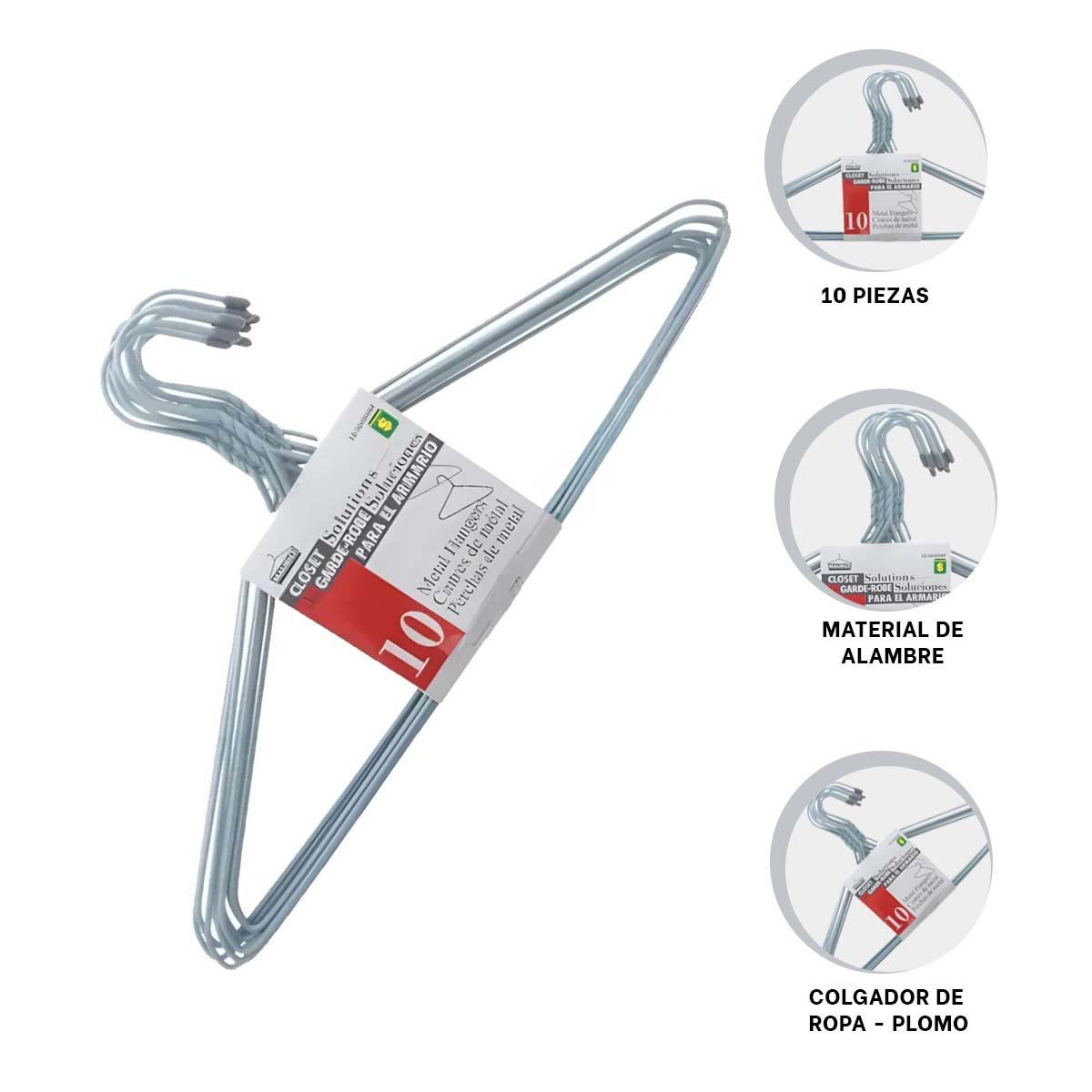 COLGADOR PLOMO DE ALAMBRE CON 10 PIEZAS 21X40CM PARA ROPA COTIDIANA - 3