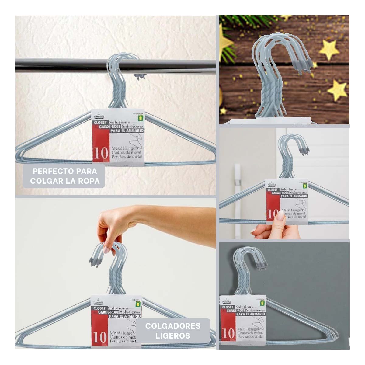 COLGADOR PLOMO DE ALAMBRE CON 10 PIEZAS 21X40CM PARA ROPA COTIDIANA - 5