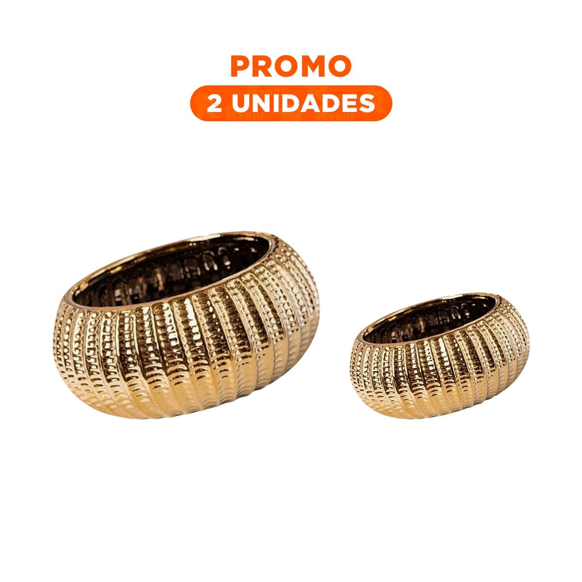 PACK2 PLANTAS CUENCO CERAMICA DORADO ACANALADO PARA COMEDOR Y JARDIN - 1