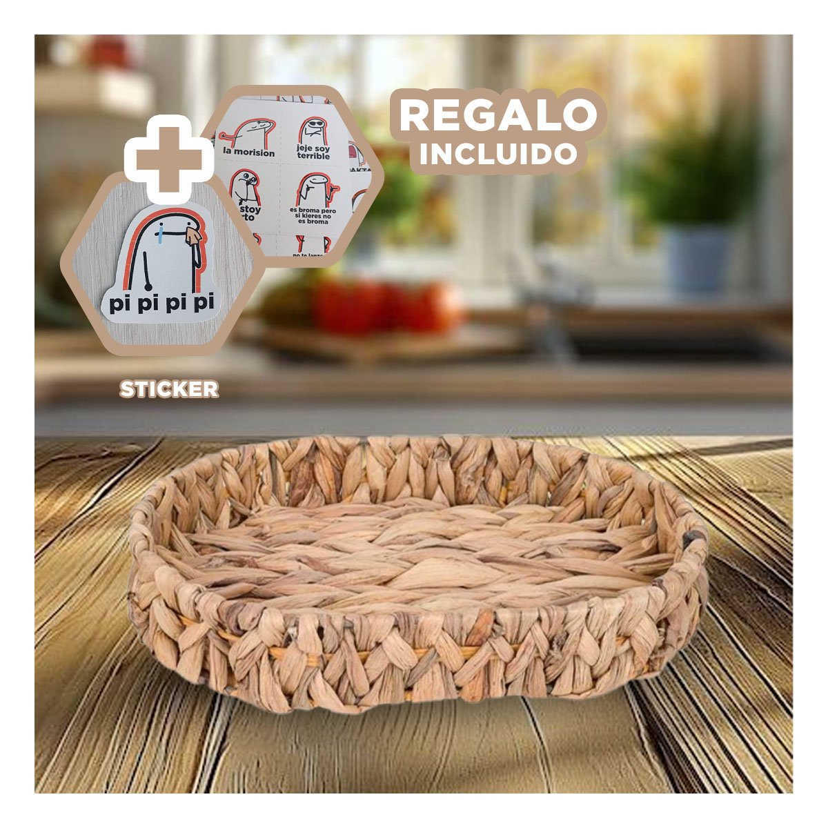 BANDEJA MULTIFUNCIONAL OVALADA GRASS 32X24X4.5CM PARA COCINA MOSTAZA Y+REGALO STICKER - 1