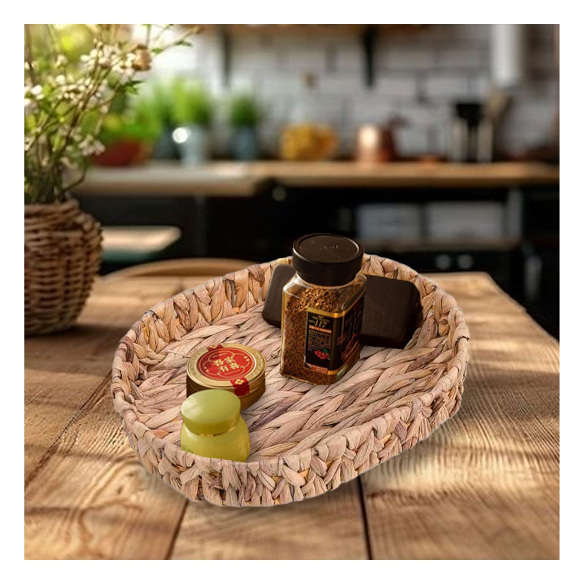 BANDEJA MULTIFUNCIONAL OVALADA GRASS 32X24X4.5CM PARA COCINA MOSTAZA Y+REGALO STICKER - 2
