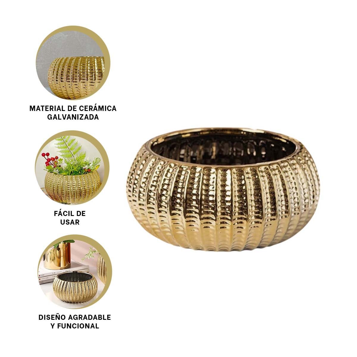 PLANTA REDONDA CERAMICA DORADO 17.5X22X11.5CM - 3