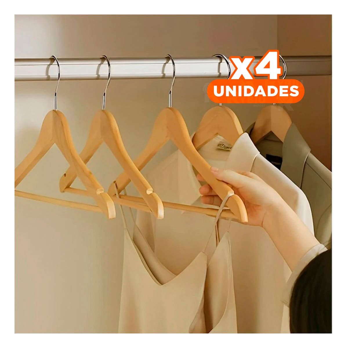 PACK4 COLGANTE PARA CLOSET DE MADERA COLOR MOSTAZA 3 PIEZAS - 1