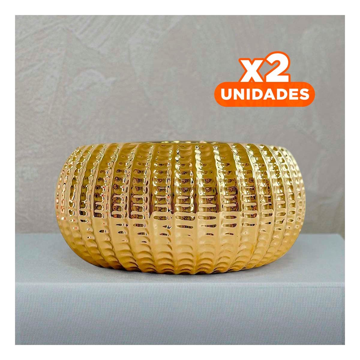 PACK2 CUENCO OVALADO CERAMICA GALVANIZADA 15X20X10.5CM DORADO Y+REGALO STICKER - 1