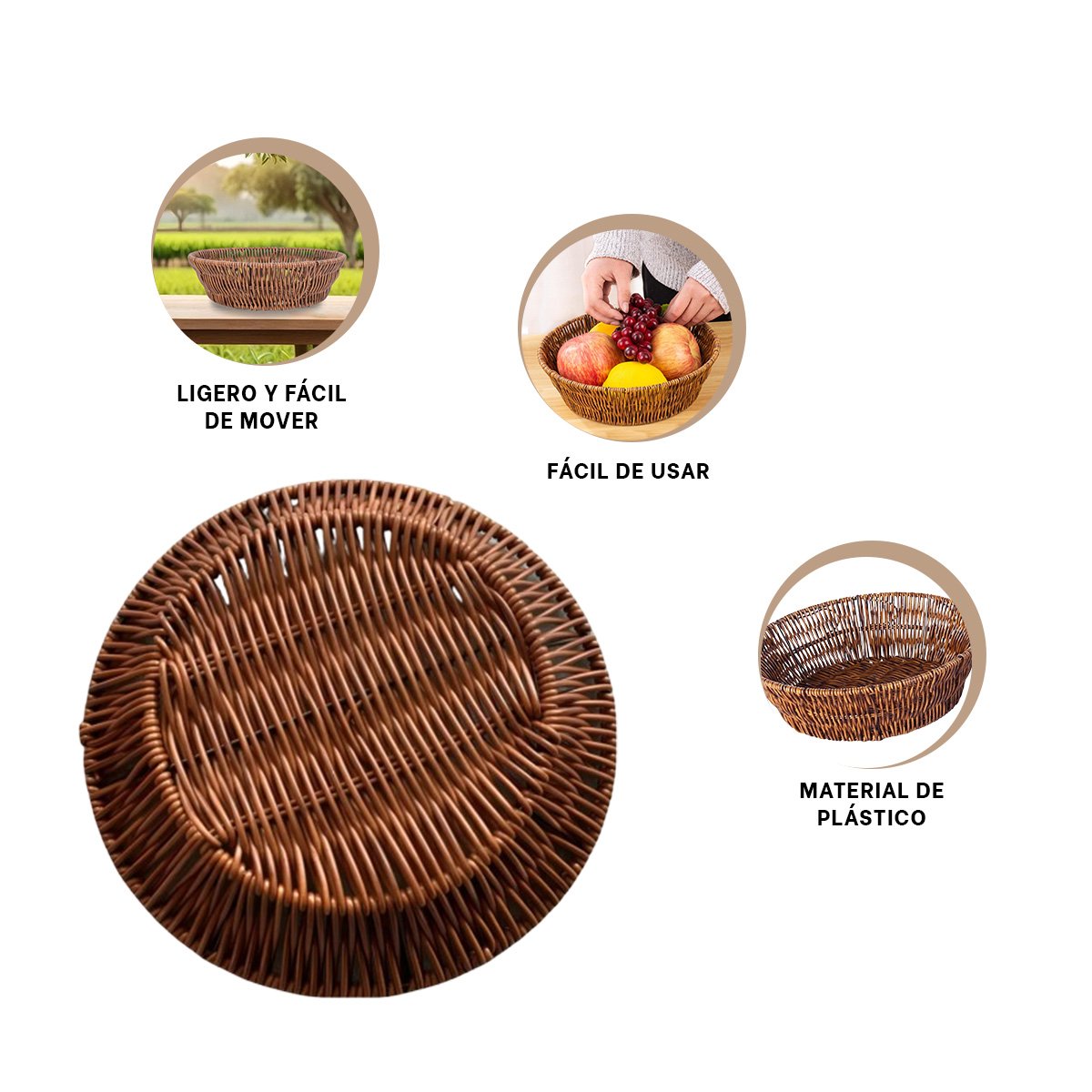 CANASTA TEJIDA CIRCULAR 25X19X7CM MARRON PARA ORDEN EN HOGAR DIARIO PLUS - 3